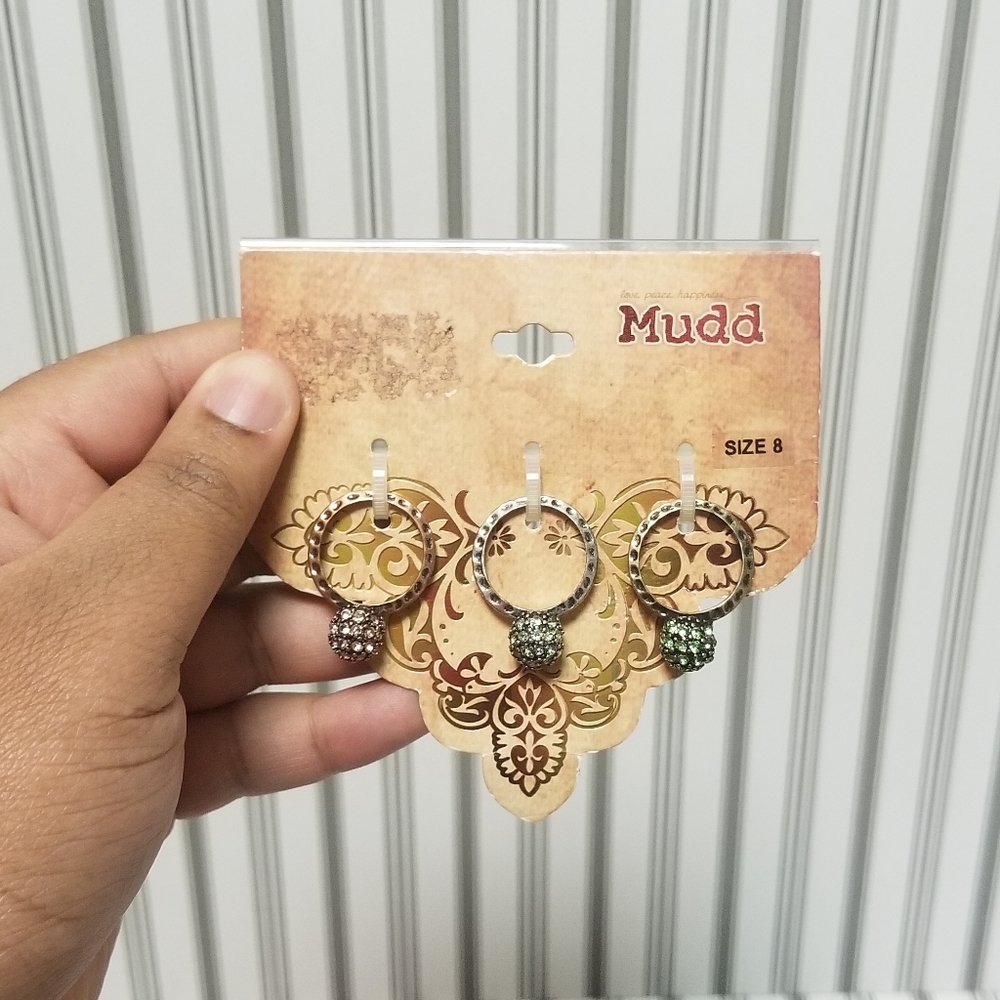 NWTS Kohl’s Mudd 90's Stackable Rhinestone Ball Pack of Three Ring Set | Size 8